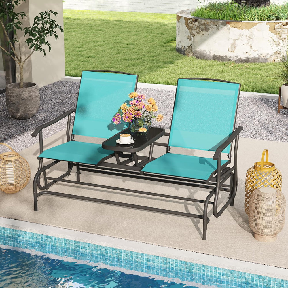 Tangkula 2 Person Swing Glider Chair, Patio Rocking Loveseat w/Center Tempere...