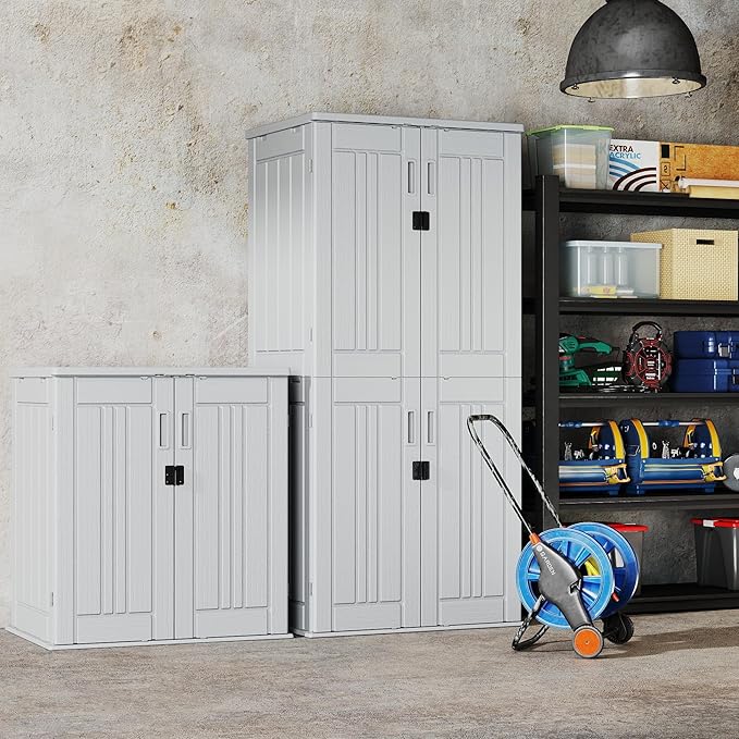 EHHLY Heavy Duty Tall Storage Cabinet Outdoor Weatherproof, 28 Cuft Garage St...