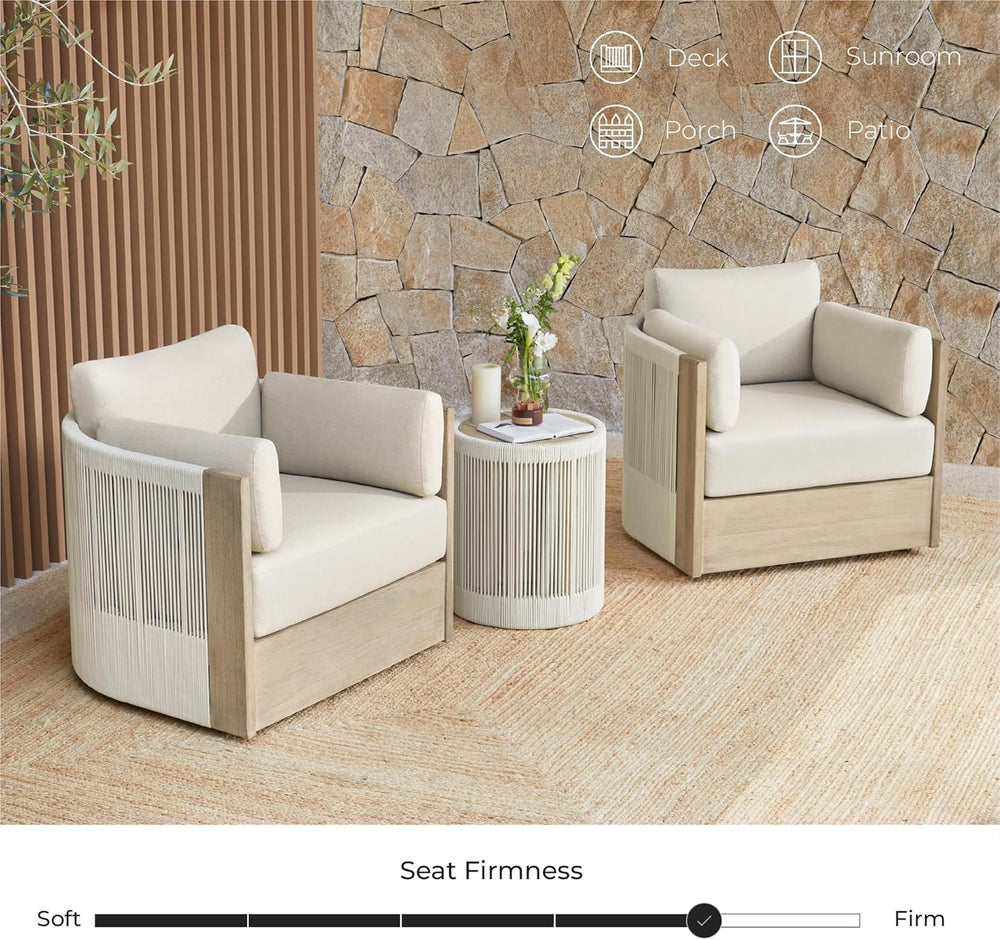 CHITA 3-Piece Boho Patio Rattan Bistro Set, FSC Acacia Wood Frame, Cream