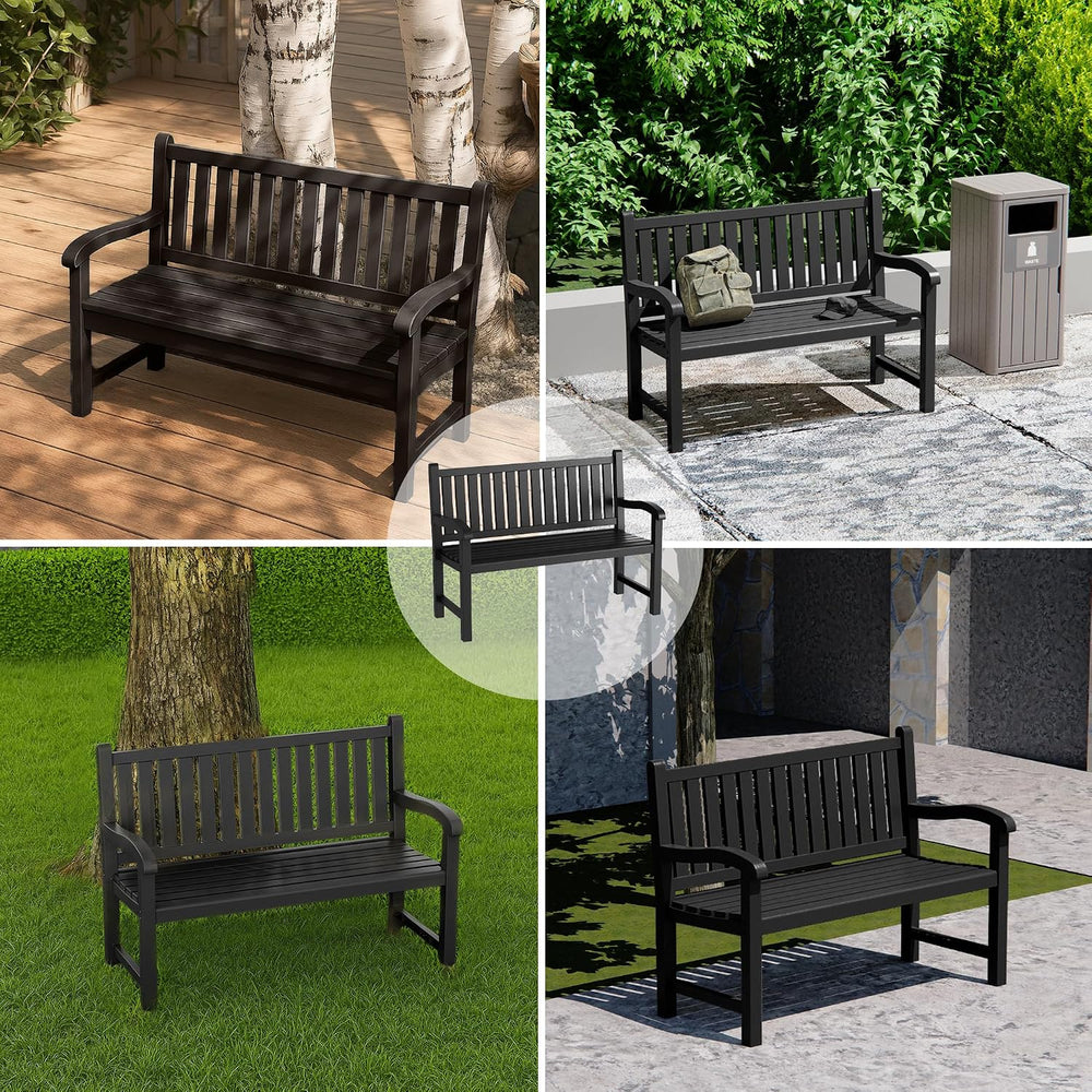 Outdoor Bench, 2-Person Resin Bench,Deep Black