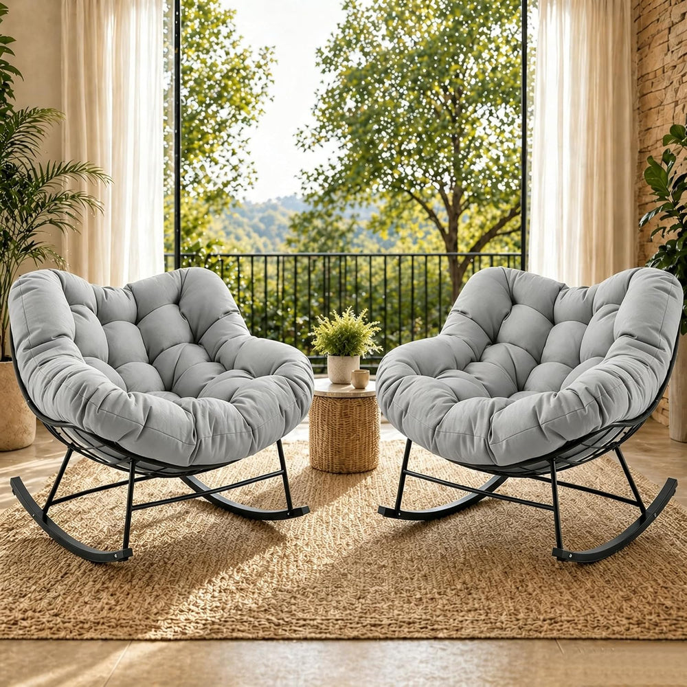 JEAREY Papasan Rocking Chairs Set of 2, Oversized Egg Chairs, Grey