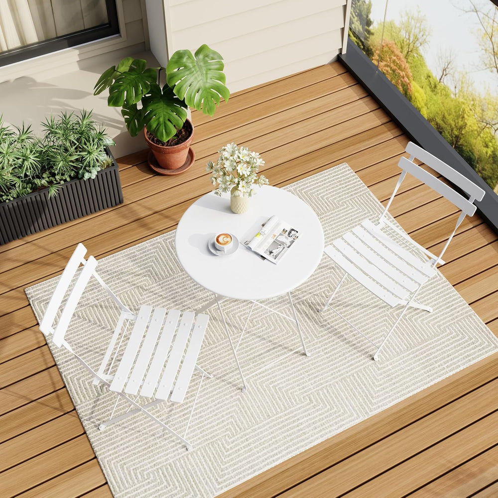 Bistro Table and Chairs Set of 2, 3 Piece Folding Patio Bistro Set, White