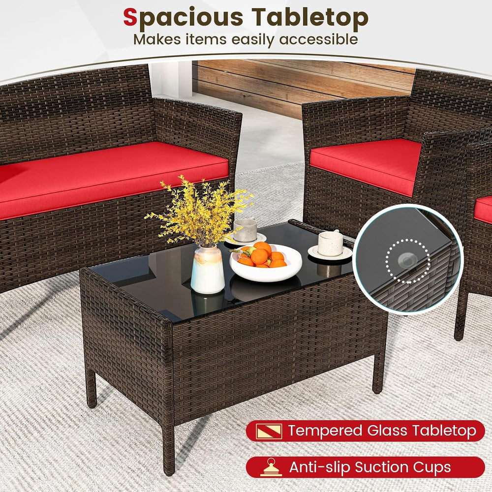 HAPPYGRILL 4pcs Patio Furniture Set Rattan Wicker Conversation Set