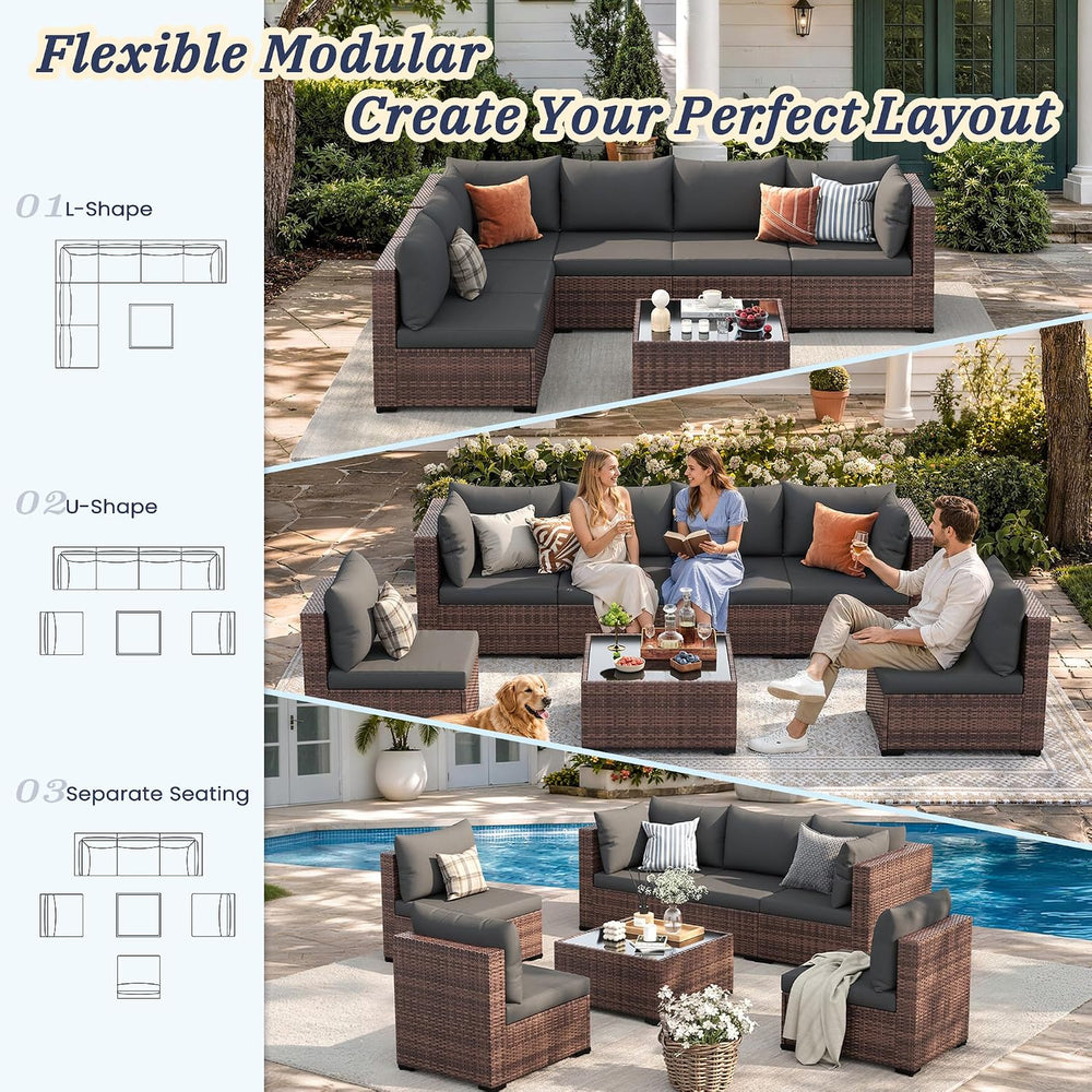 UDPATIO Patio Furniture Set, 7-Piece Wicker Patio Set, Modular Sectional