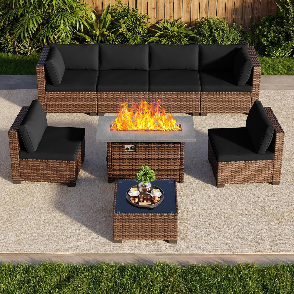 Qsun 8 Pieces Outdoor Patio Furniture Set with 44.9" Fire Pit Table, All...