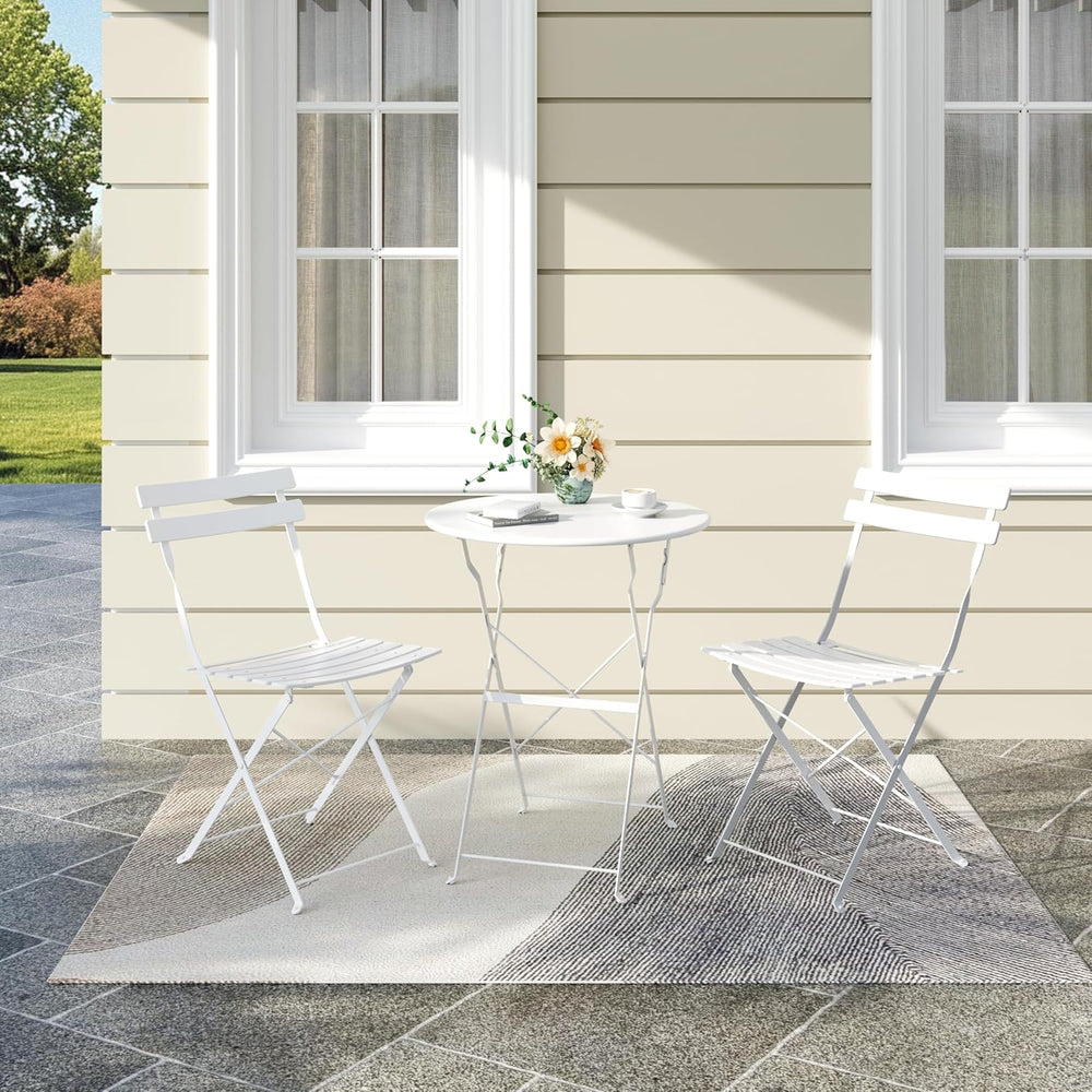 Bistro Table and Chairs Set of 2, 3 Piece Folding Patio Bistro Set, White