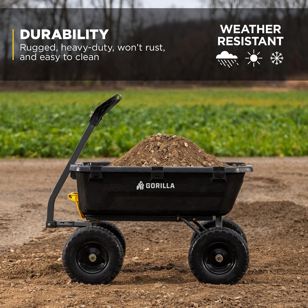 Gorilla Carts Dump Garden Cart, 7 Cu Ft,1200 lb Capacity, No-Flat Tires