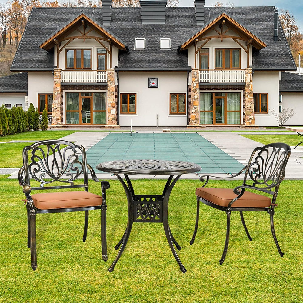 3-Piece Patio Furniture Dining Set, All-Weather Cast Aluminum Outdoor Bistro ...