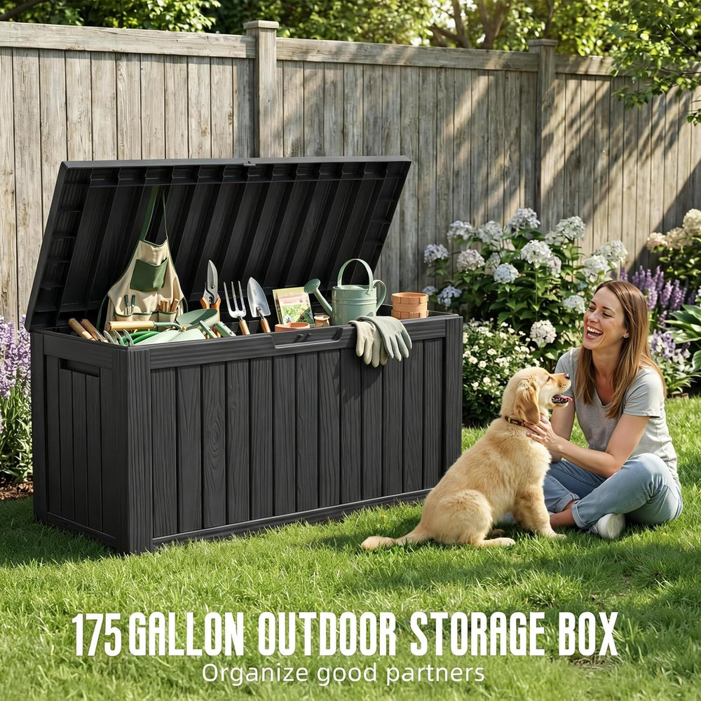 175 Gallon Deck Boxes Outdoor Waterproof Storage Box with Wheels