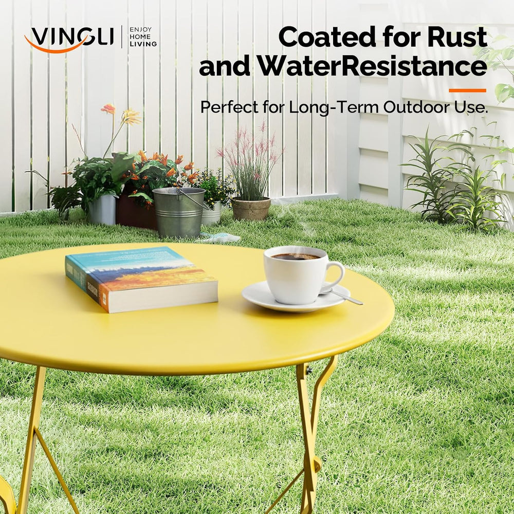 VINGLI Outdoor Folding Bistro Table and Chairs Set of 2, 3-Piece Bistro Set w...