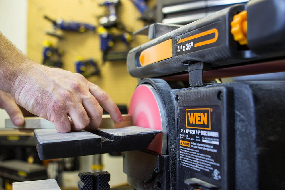 WEN Benchtop Belt and Disc Sander with 4 x 36 in. Belt, 6 in. Disc and Cast I...