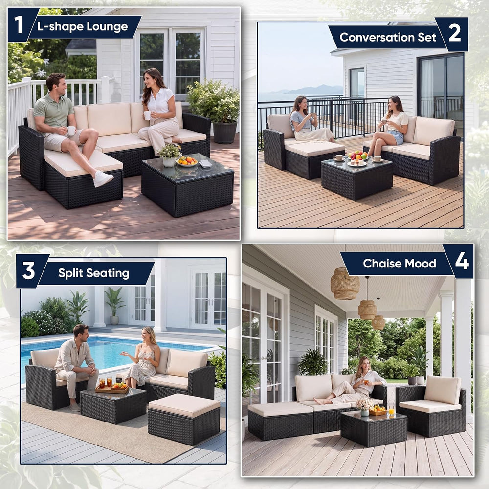 Greesum 3 Piece Patio Furniture Set Outdoor Wicker Rattan Sectional Sofa with...