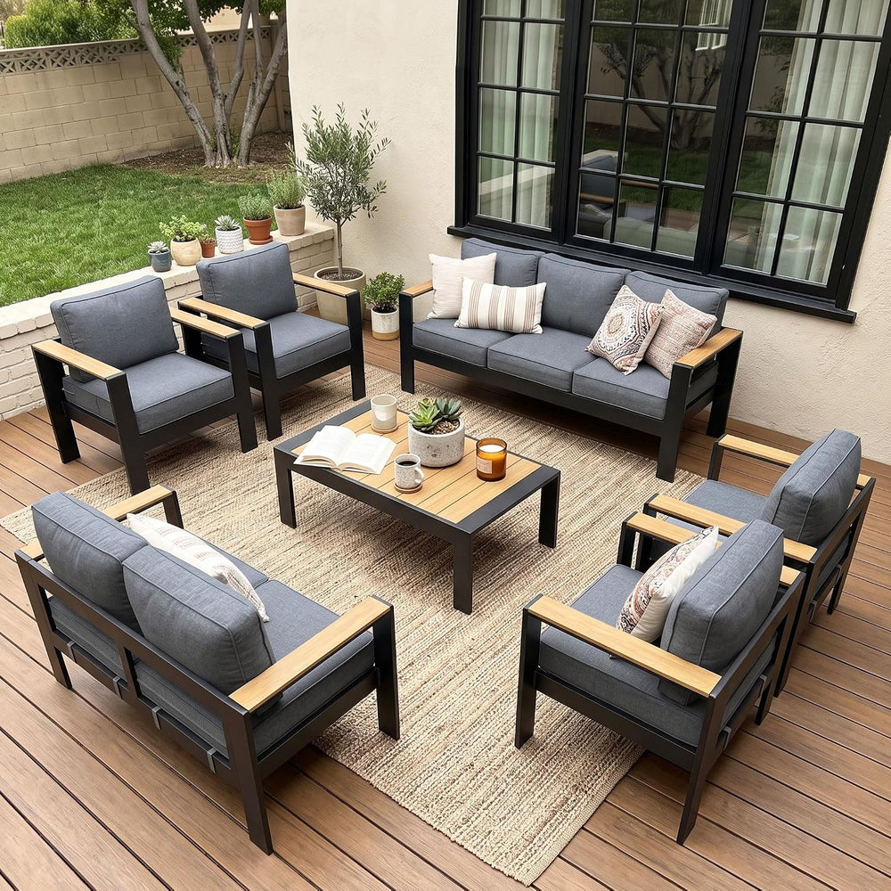 LayinSun 7 Piece Aluminum Outdoor Furniture Set with Coffee Table