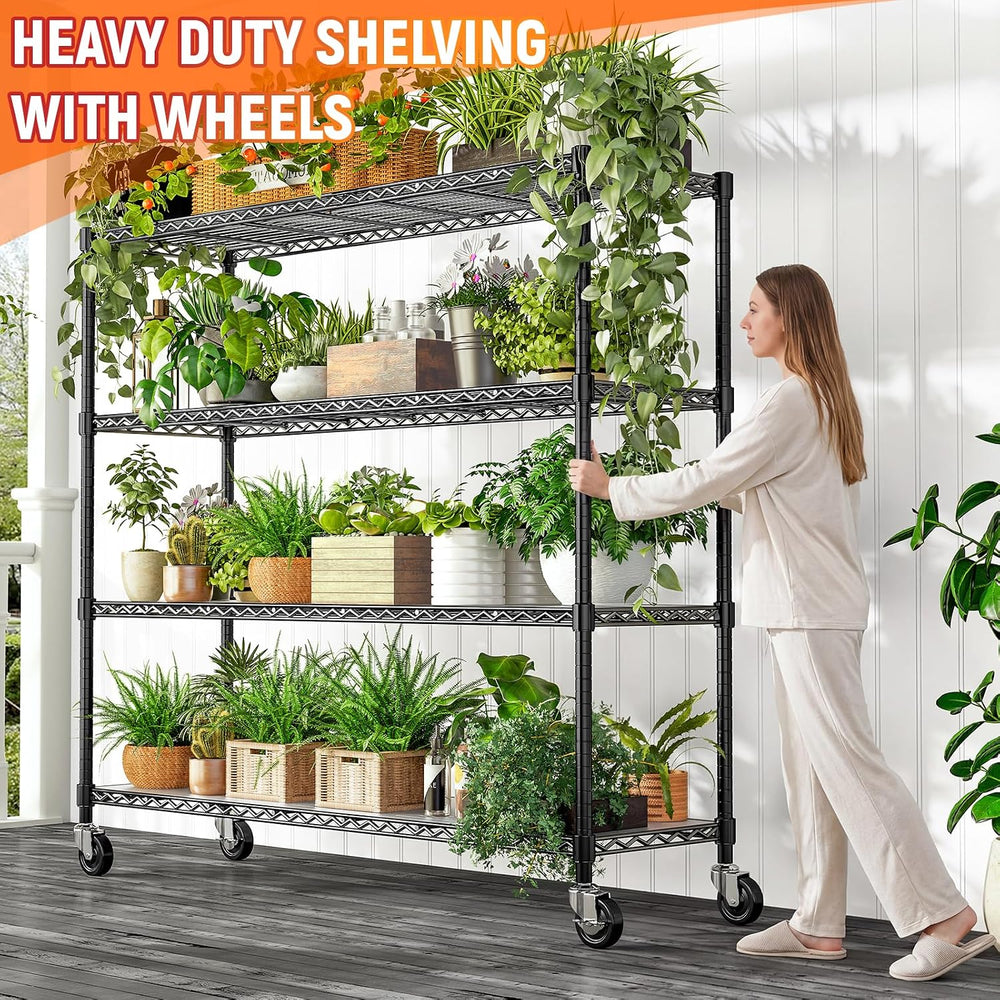 48" W Storage Shelves 1500LBS Metal Shelving Unit with Wheels, Adjustabl...