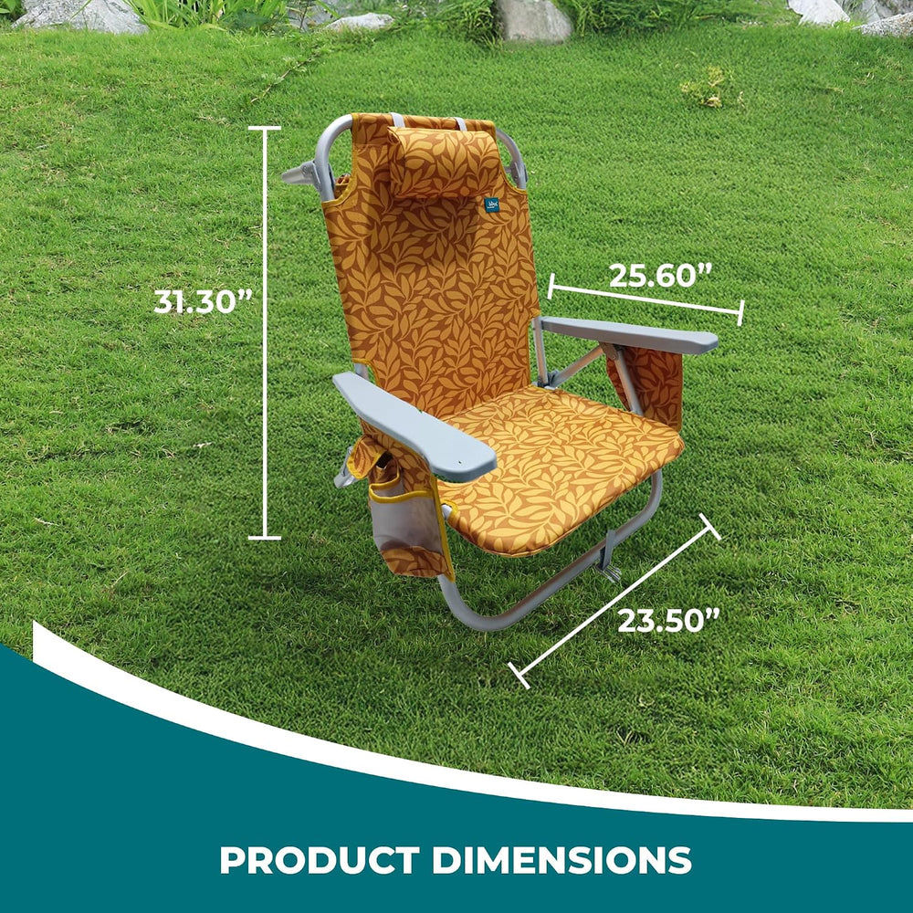 Bliss Hammocks Folding Backpack Beach Chair Recliner, Amber Leaf