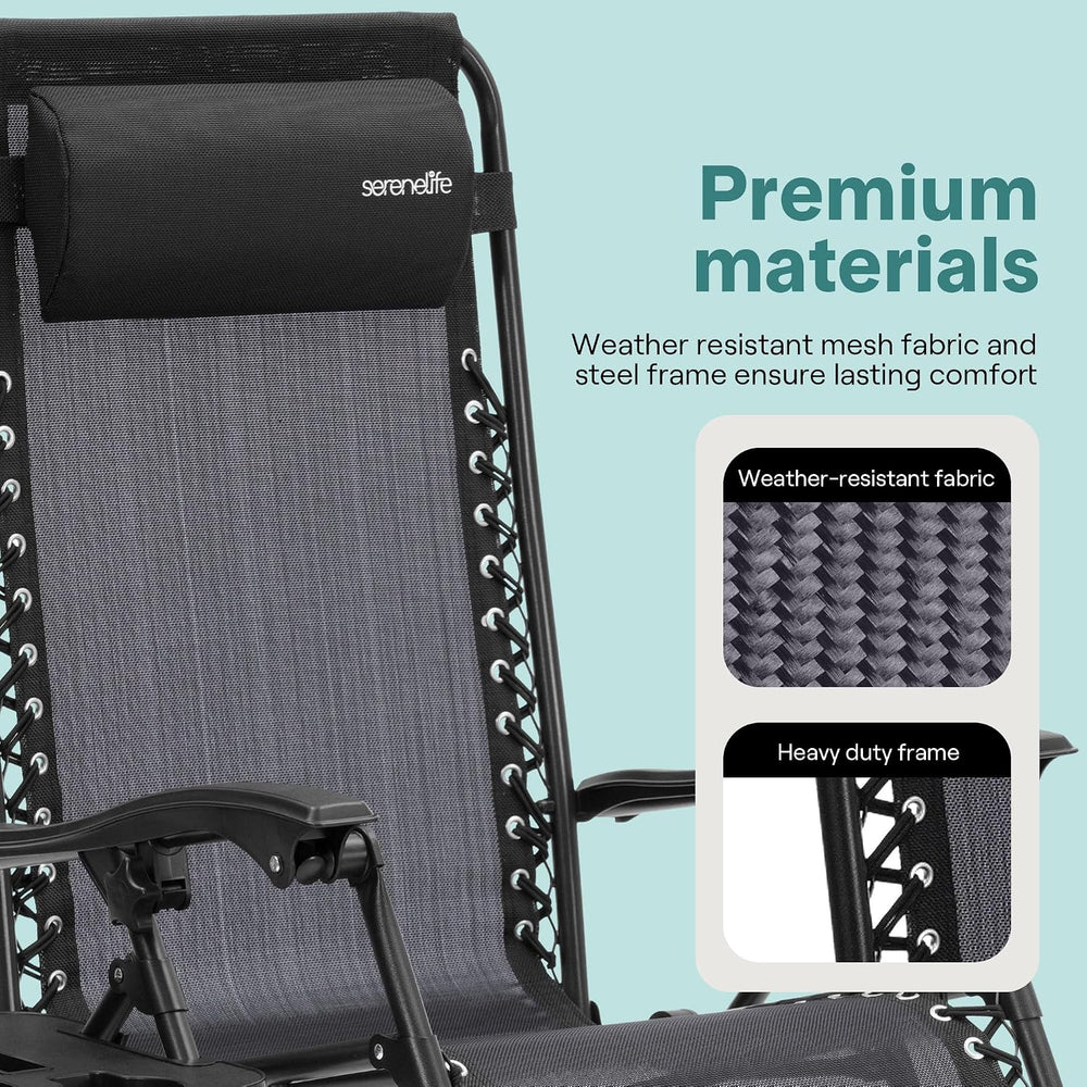 SereneLife Zero Gravity Outdoor Lounge Chairs 2 Pack – Folding Recliners with...