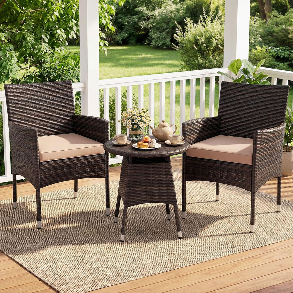 Tangkula 3 Piece Patio Furniture Set, Hand-Woven PE Wicker Conversation Set w...