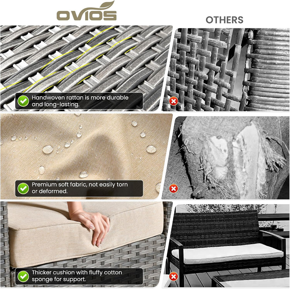 ovios 7 Pieces Patio Furniture Set, Outdoor Wicker Sofa Couch with Swivel Gli...