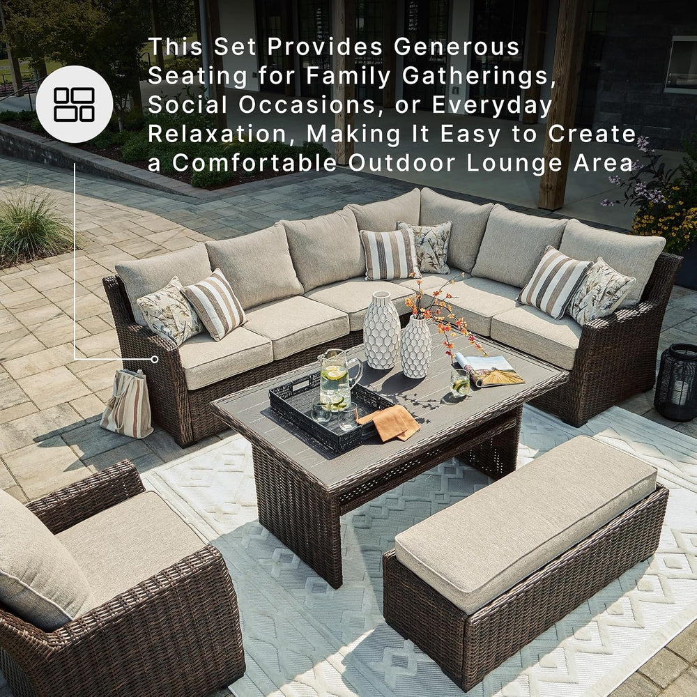 Signature Design by Ashley 3-Piece Patio Sectional with Bench, Brown
