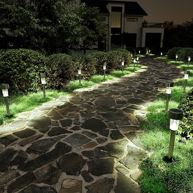 SOLPEX 24 Pack Solar Outdoor Lights Pathway, Stainless Steel Solar Lights Out...