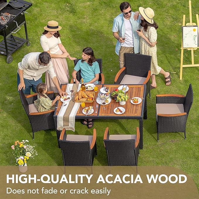 Devoko Dining 7 PCS Furniture, Patio Conversation Set with Acacia Wood Table ...