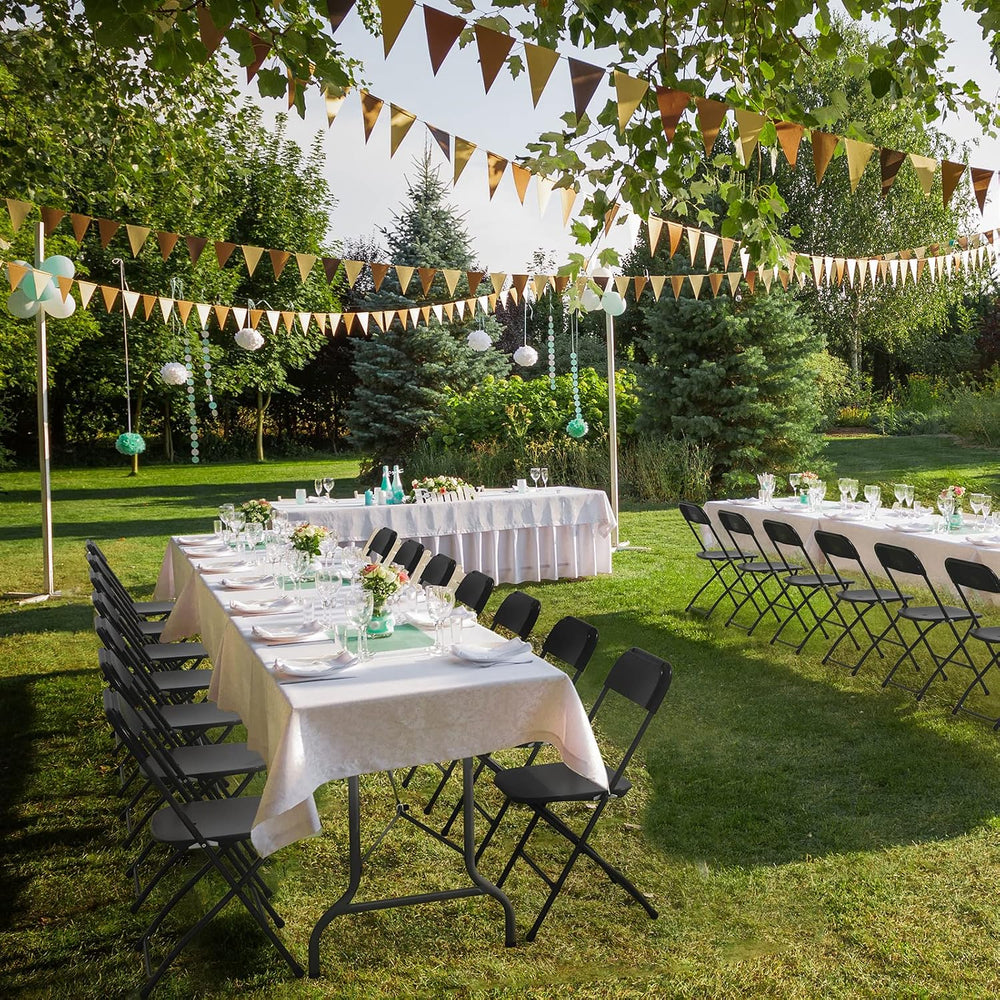 VINGLI 6 FT Plastic Folding Table Set with 6 Black Folding Chairs for Picnic,...