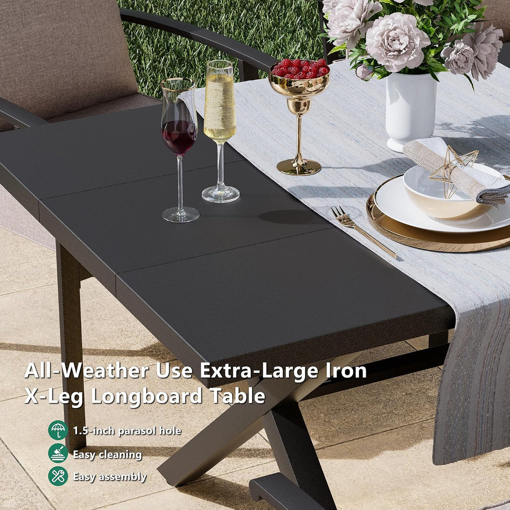 9 Piece Patio Table and Chairs Set for 8 with Umbrella Hole