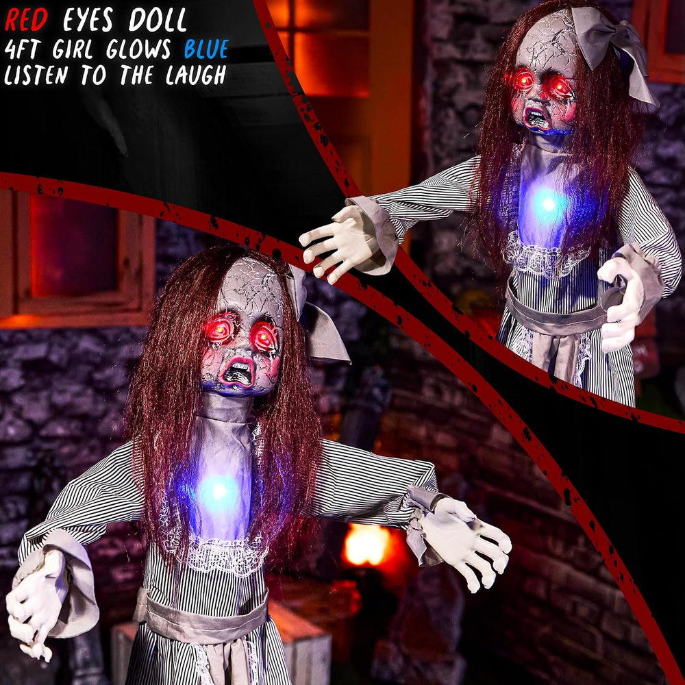 Halloween Animatronics 4ft Creepy Doll Decoration - 48inch Animated Scary Tal...