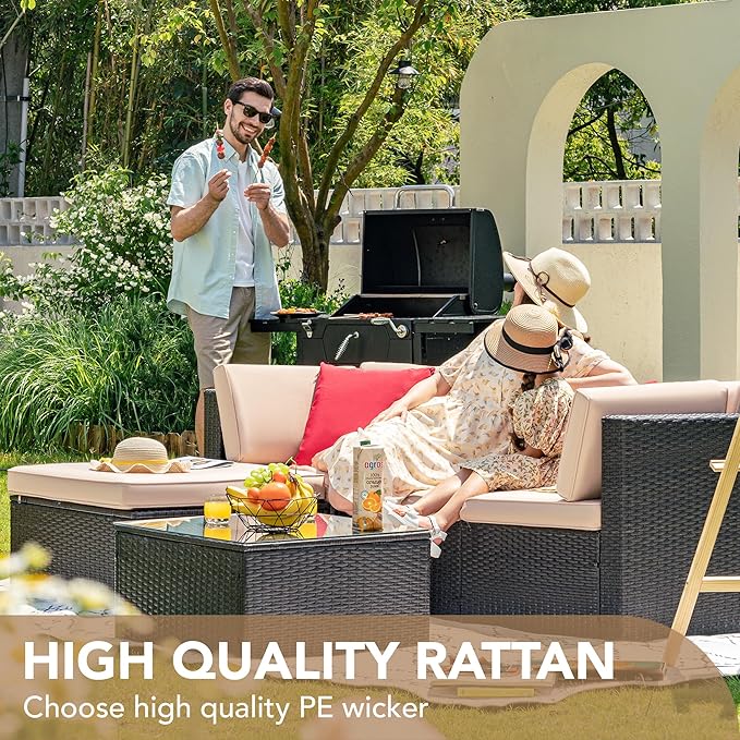 Devoko 5 Pieces Patio Furniture Sets All Weather Outdoor Sectional Patio Sofa...