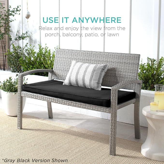 Best Choice Products Outdoor Bench 2-Person Wicker Garden Patio Benches Seati...