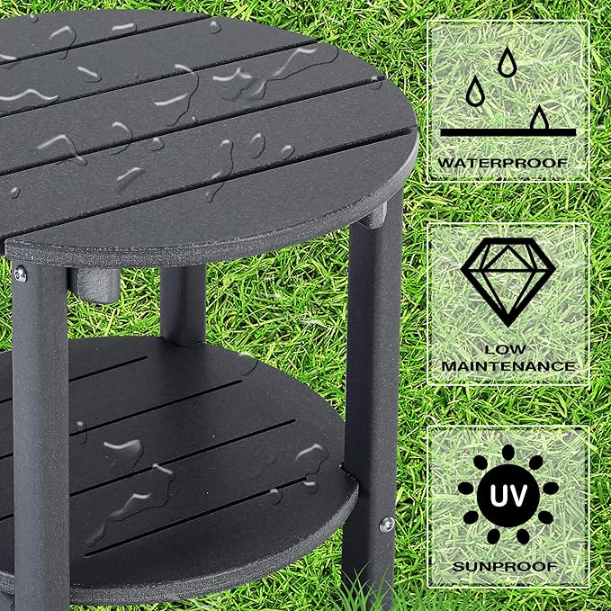 LZRS Round Adirondack Side Table Double End Table, Outdoor Side Tables for Pa...
