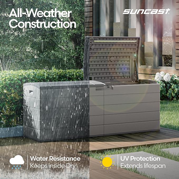 Suncast 120 Gallon Deck Box - Resin Outdoor Storage Box for Patio Cushions, P...