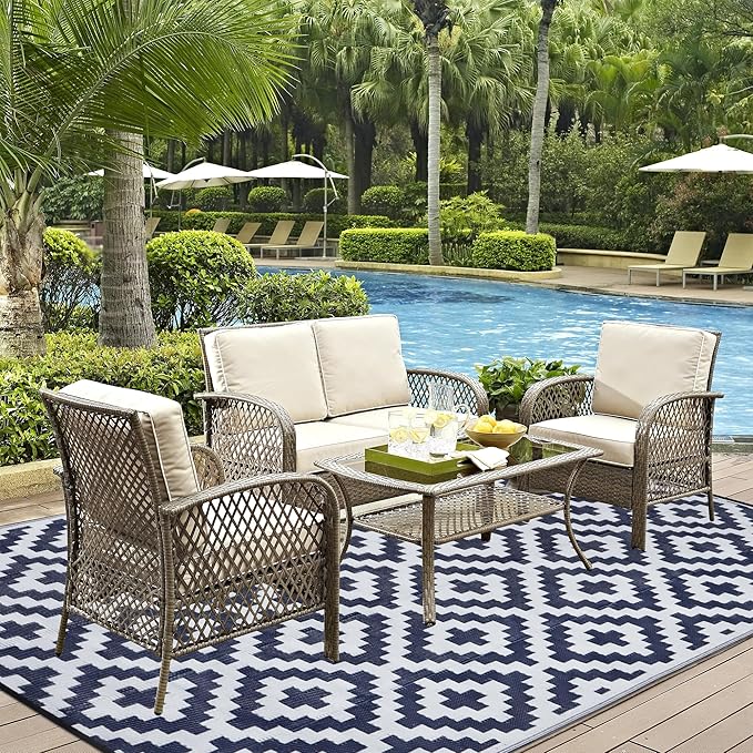 SAND MINE Reversible Mats, Plastic Straw Rug, Modern Area Rug, Large Floor Ma...
