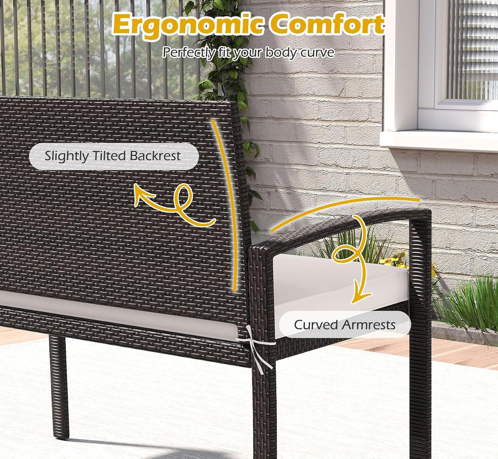 Tangkula Outdoor Rattan Bench, 2-Person Patio Loveseat with Removable Seat Cu...