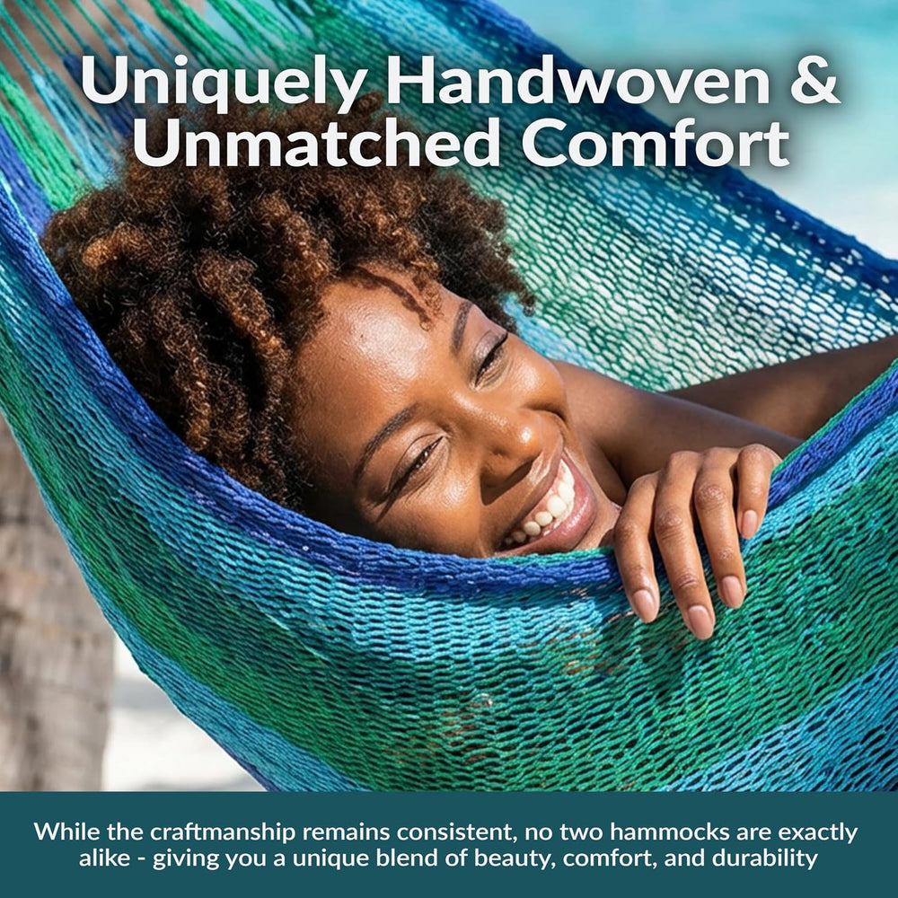 Sunnydaze Mayan XXL Double Heavy-Duty Hammock for Outside, Tropical Lagoon