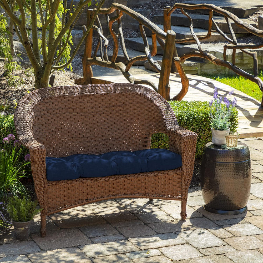Arden Outdoor Tufted Wicker Settee Cushion, 41.5x18, Sapphire Blue