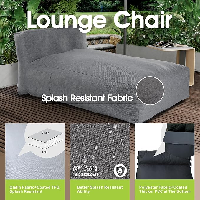 Outdoor Bean Bag Lounger Chair, Big Comfy Outdoor Daybed for Sunbathing and T...