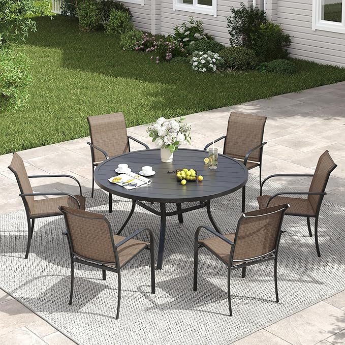 VICLLAX Patio Dining Set for 6, All Weather Metal Outdoor Furniture Set Inclu...