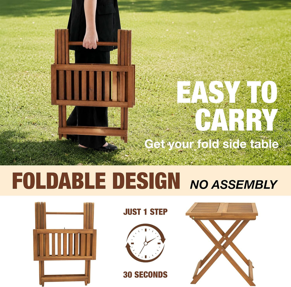 Folding Outdoor Patio & Camping Side Table, Acacia Wood, Golden Teak Finish