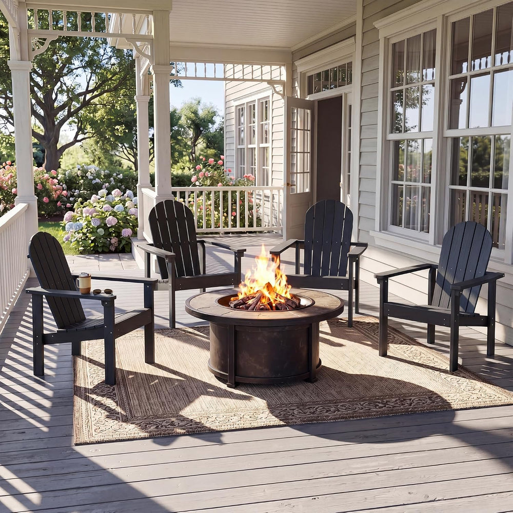 SERWALL HDPE Stackable Adirondack Chairs Set of 2,Space-Saving, Black
