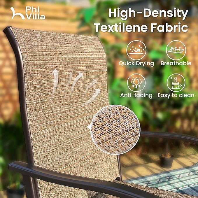 PHI VILLA Outdoor Bar Stools Set of 4, Swivel Patio Bar Stools & Chairs w...