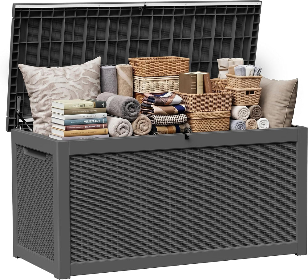 EasyUp 350 Gallon Deck Box Outdoor Storage Box, Black