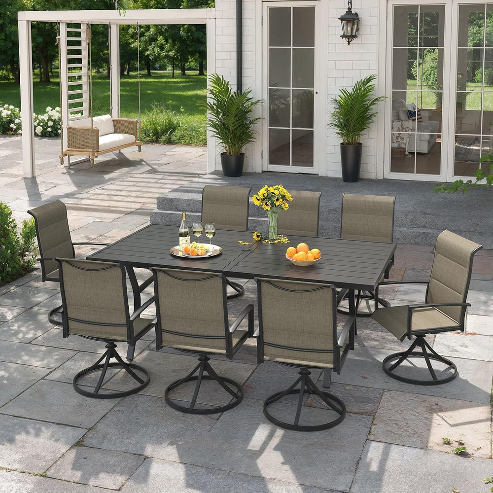 9PCS Outdoor Dining Set, 70.9" Rectangle Table, 8 Swivel Chairs, Brown