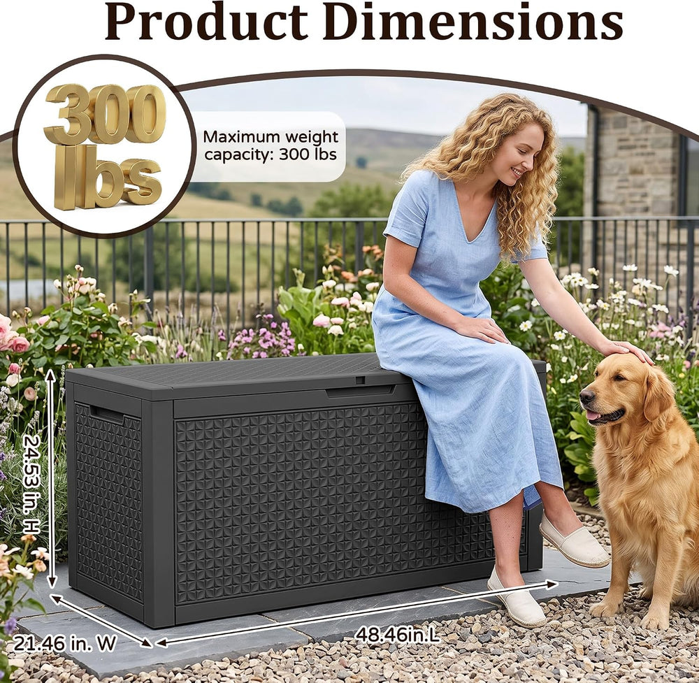 Outdoor Storage Box,200 Gallon Lockable Deck Box Waterproof,Black