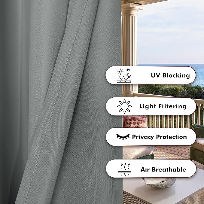 BONZER Waterproof Outdoor Curtains for Patio Porch Pergola Cabana Light Filte...