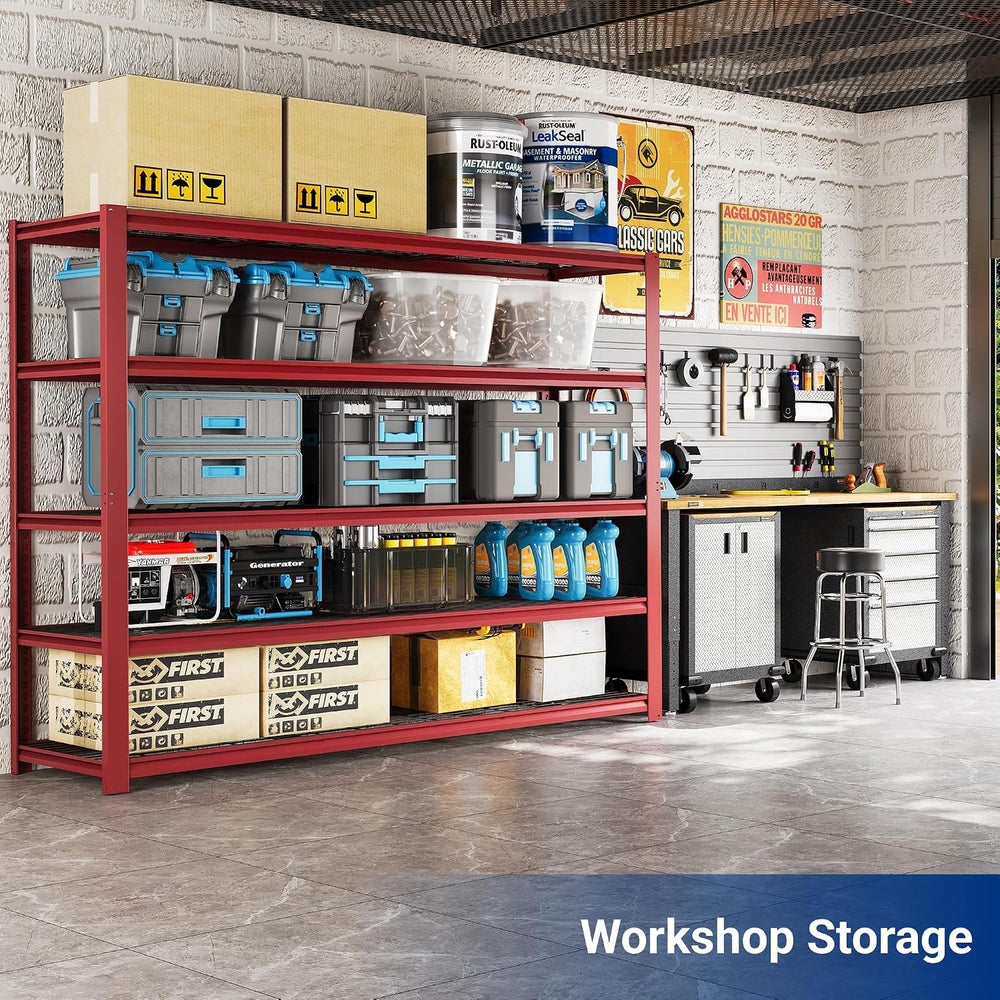 FLEXIMOUNTS Garage Shelving, 60" W x 72" H x 24" D, Red, 5 Tier