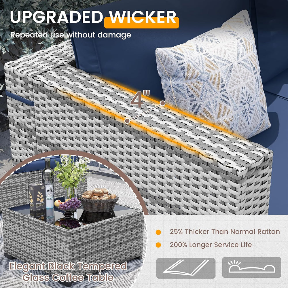 UDPATIO Patio Furniture Set with 44'' Fire Pit Table, 8 PCS Outdoor S...
