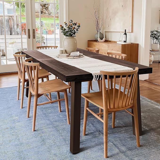 Devoko Home Acacia Wood Dining Table 6-Person Indoor Outdoor Table with Iron ...