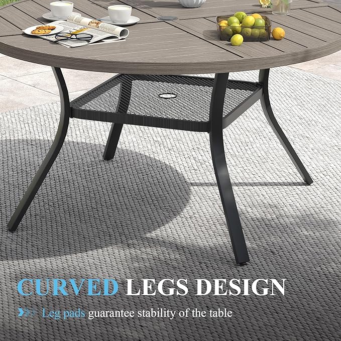 VICLLAX Patio Dining Set for 6, 7 Pieces Outdoor Furniture Set- 47" Roun...