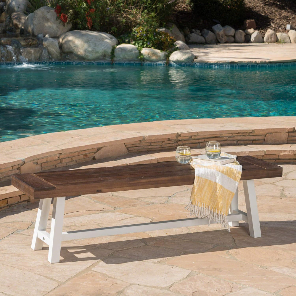 Christopher Knight Home Carlisle Outdoor Acacia Wood Dining Bench with Metal ...
